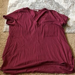 Maroon v neck cotton tee